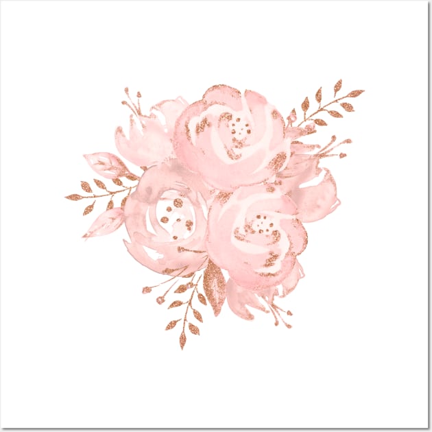 Rosegold Glitter Pink Rose Bouquet Wall Art by NatureMagick